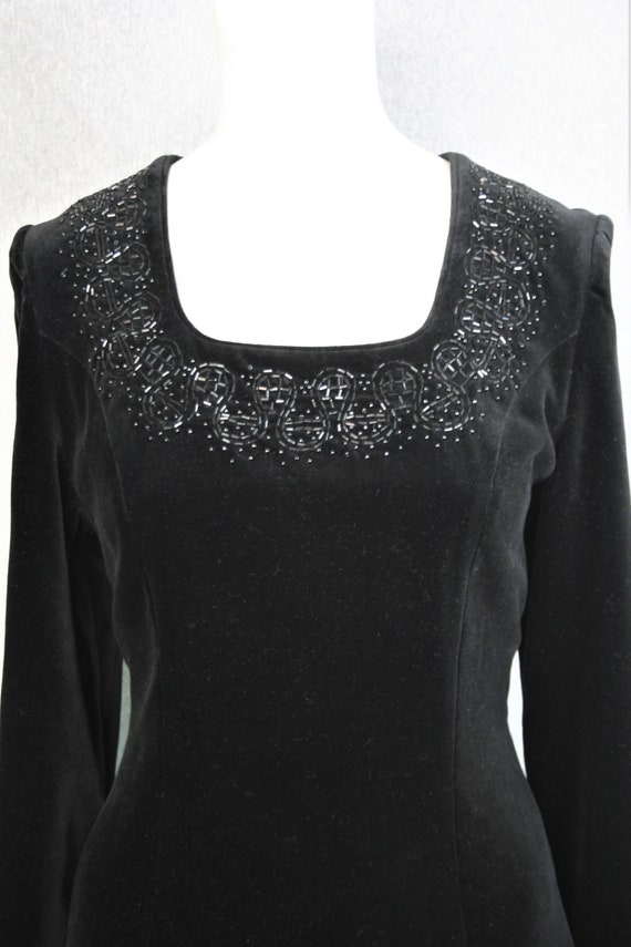 Laura Ashley - Black Velvet - Beaded - Cocktail D… - image 2