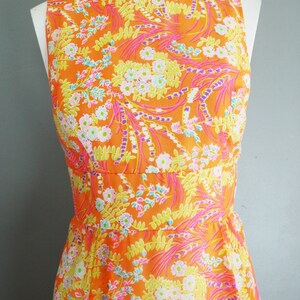 Orange Hot Pink Turquoise 1970's Chiffon Party Dress Estimated size 4-6 image 5