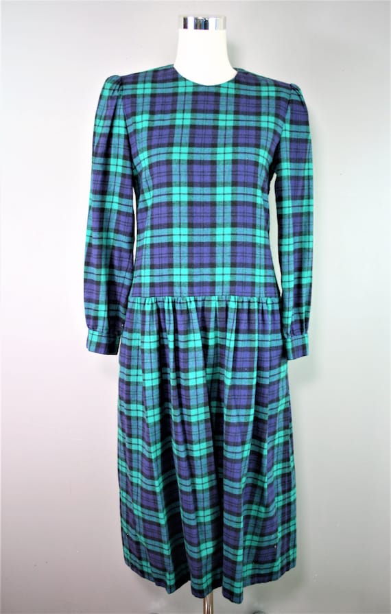 1980s, Lanz - Cotton Flannel Plaid ,Drop Waist, Bl