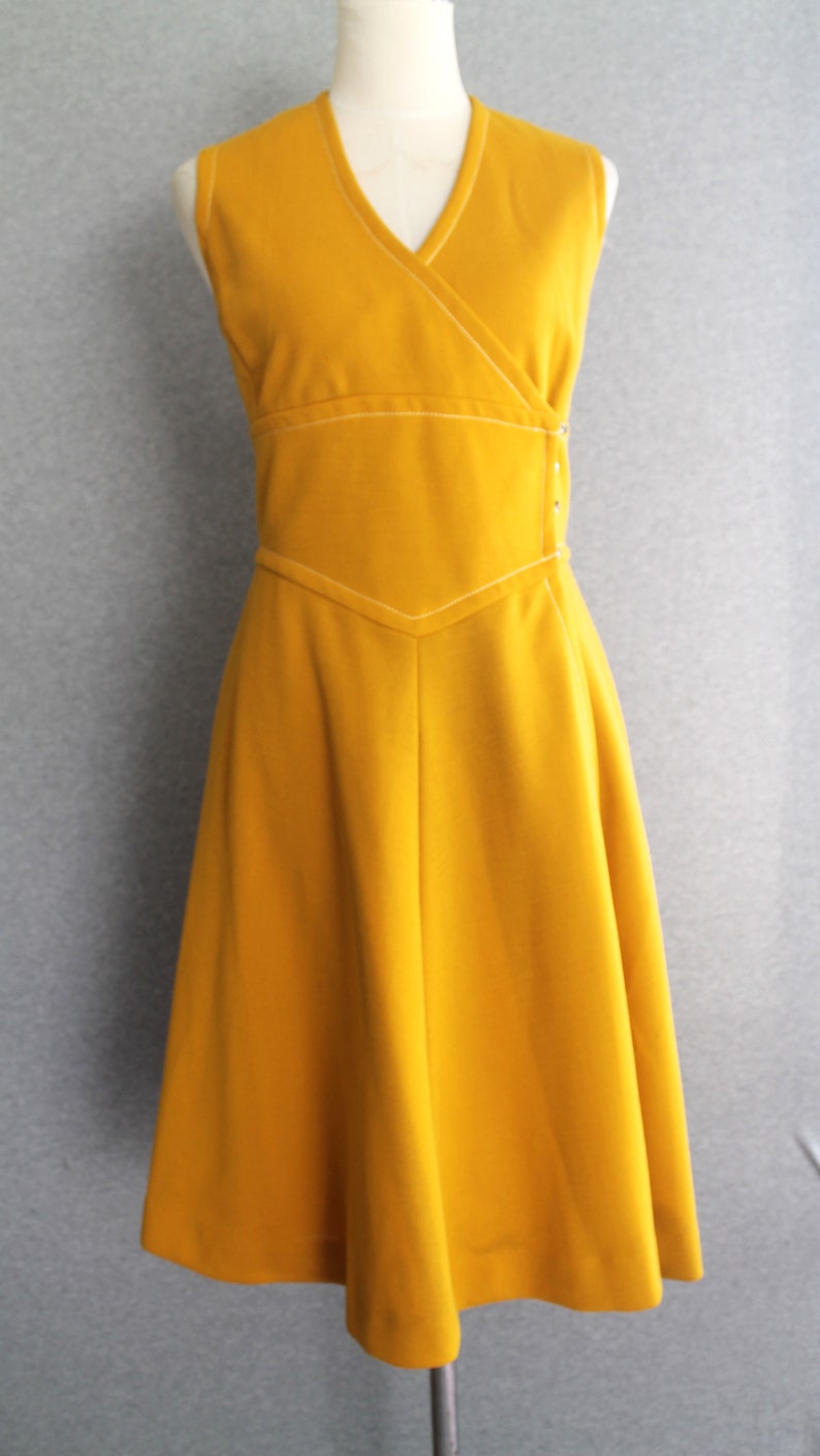 1970s Hold the Mustard Wool Knit Wrap Dress by Morton Myles Marked size 12 image 2