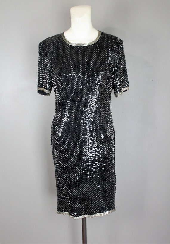 1980s - Black Sequin Dress - by Night Vogue - Trophy Dress - Sequin Dress - Cocktail Dress - Party Dress