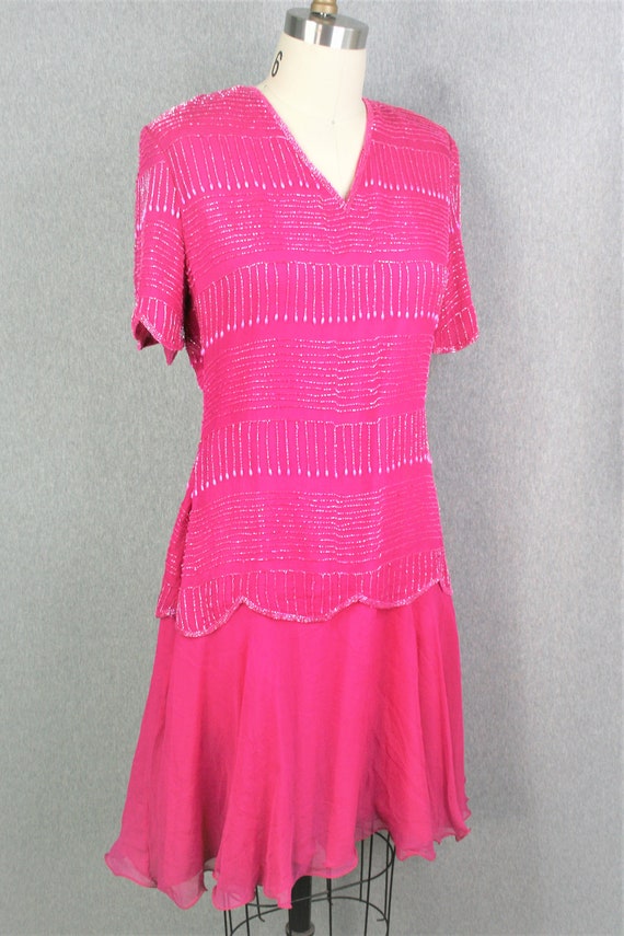 Hot Pink - Beaded Cocktail dress - Party Dress - … - image 2