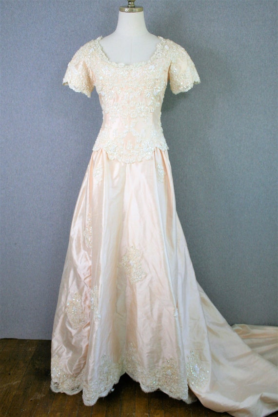 1980s - Pink Silk Shantung - Lace - Pearl Beading… - image 3