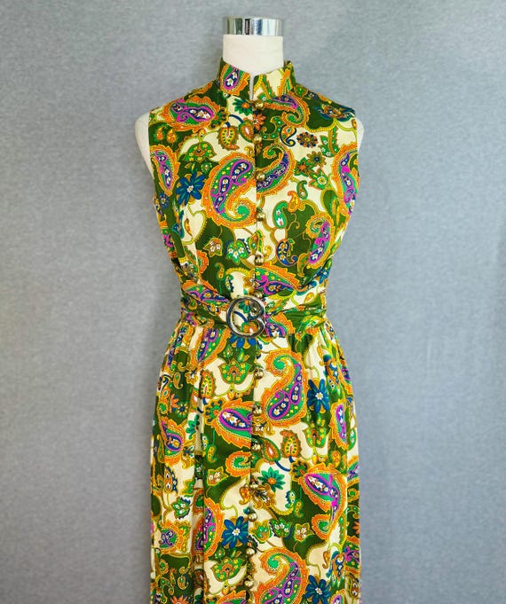 Vintage Party Dress - 1970s - by Julie Miller California - Maxi - Paisley - Hostess Dress