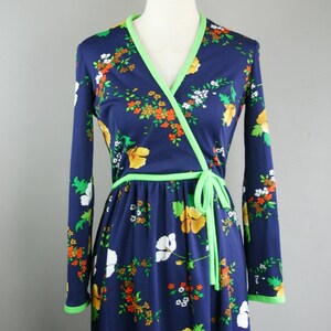 1970 Keram Nylon Knit Navy floral Print, Trimmed in bright Green image 2