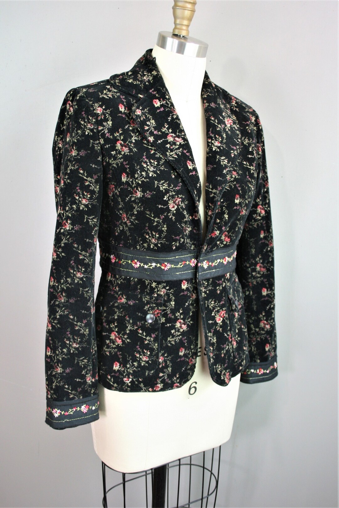 Blazer Small Black Cotton Corduroy Rose Print Prairie Boho by Cynthia Steffe Etsy Denmark