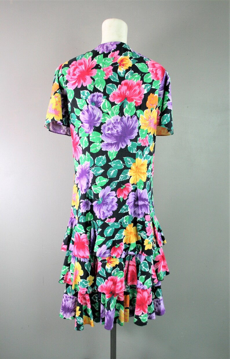 1980 Spring Chicken 1214 Floral Print Cotton Blend Tiered Ruffled Skirt Drop Waist