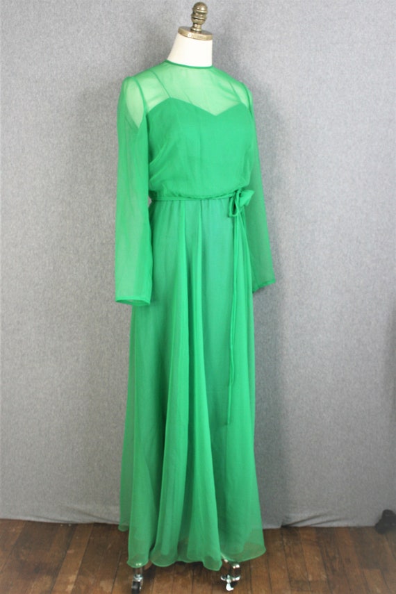 1970s - Green Chiffon - Party Gown - Cocktail Dre… - image 3