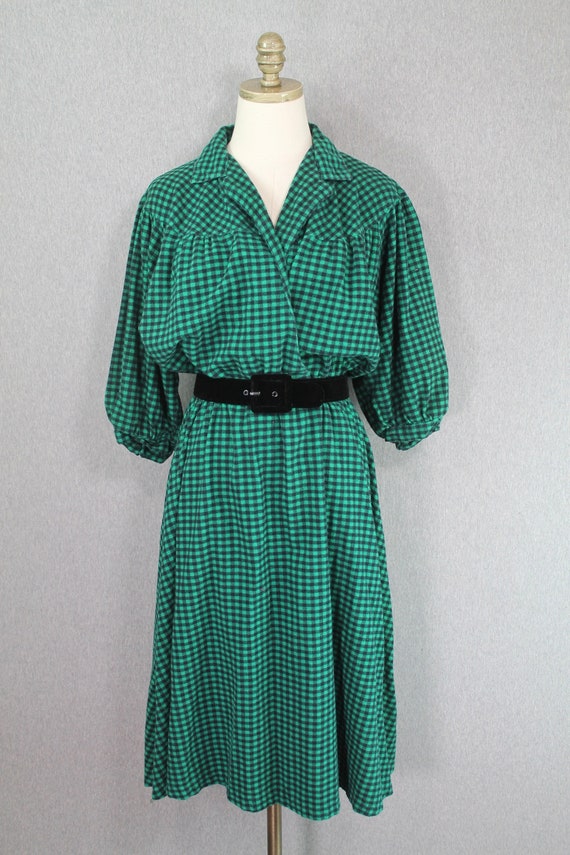 1980s Plaid Shirtdress, Green and Black Check, Buf