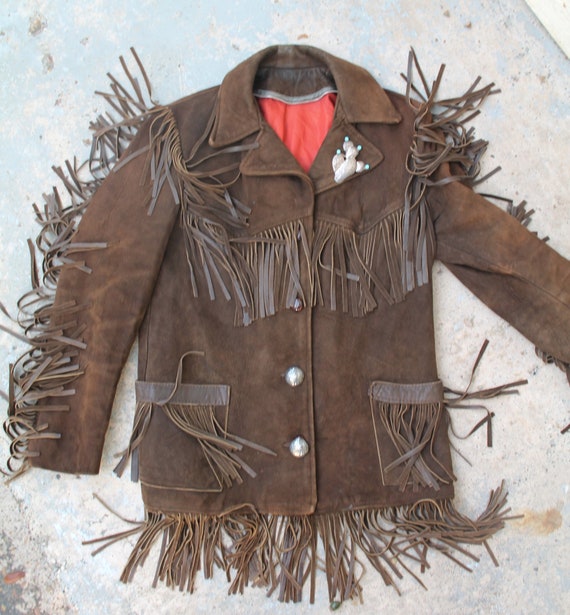 1950's Chocolate Brown Fringe Jacket - Suede Leat… - image 1