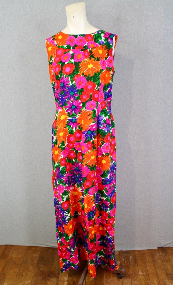 1960s 1970s Hawaiian Maxi Dress - Floral Kaftan - 