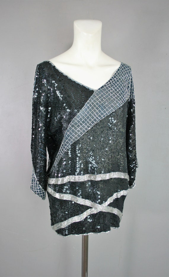 Beaded Tunic - Beaded/Sequin top  - Black sparkle… - image 3