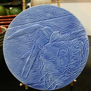 Edgecomb Potters Blue Bird Carved Porcelain Plaque Charger image 2