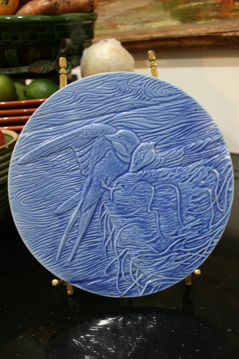 Edgecomb Potters Blue Bird Carved Porcelain Plaque Charger image 2