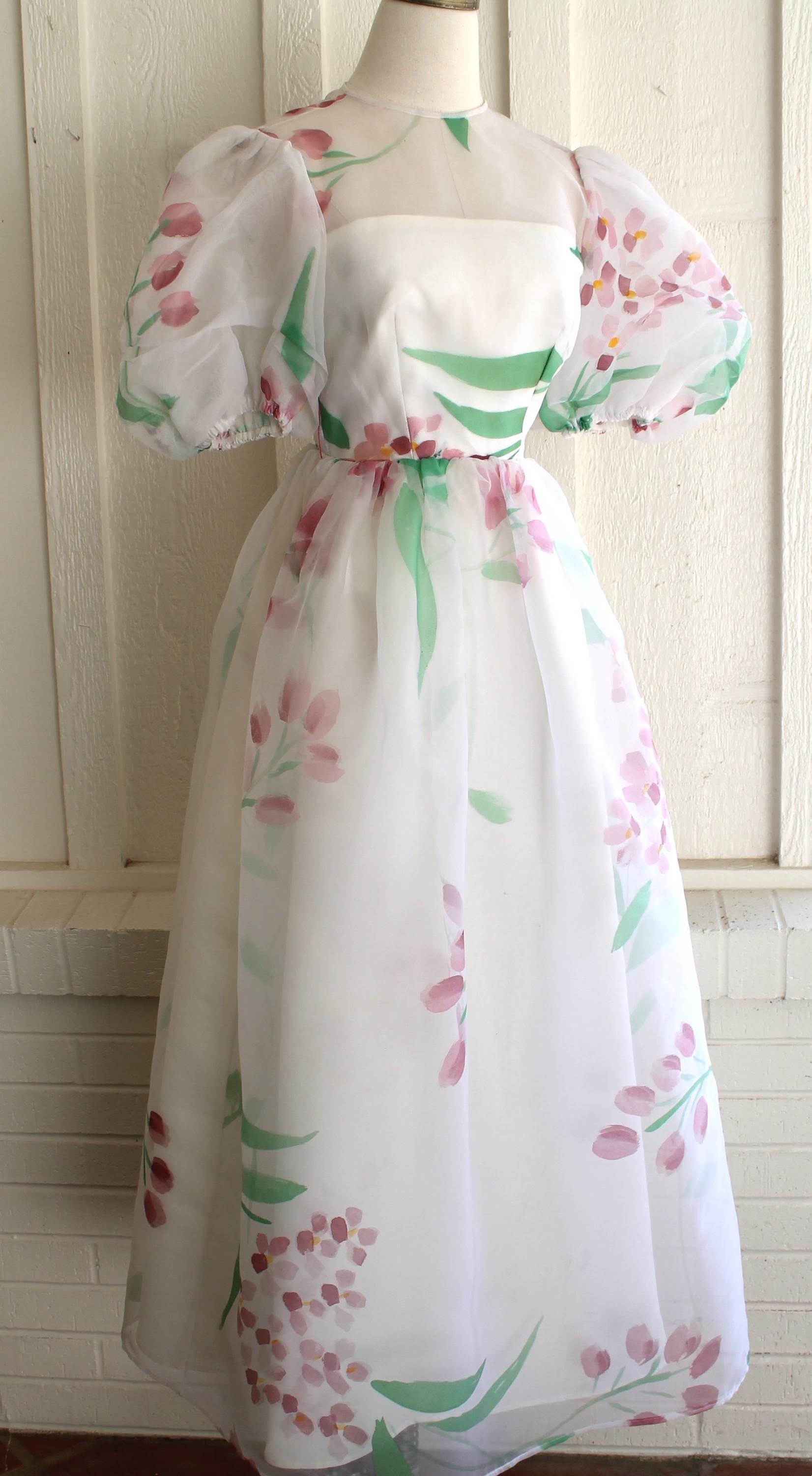 Kentucky Derby Dress - Tea Dress - Hand screened organza - Party Dress - by After Five - Estimated XS 0/2