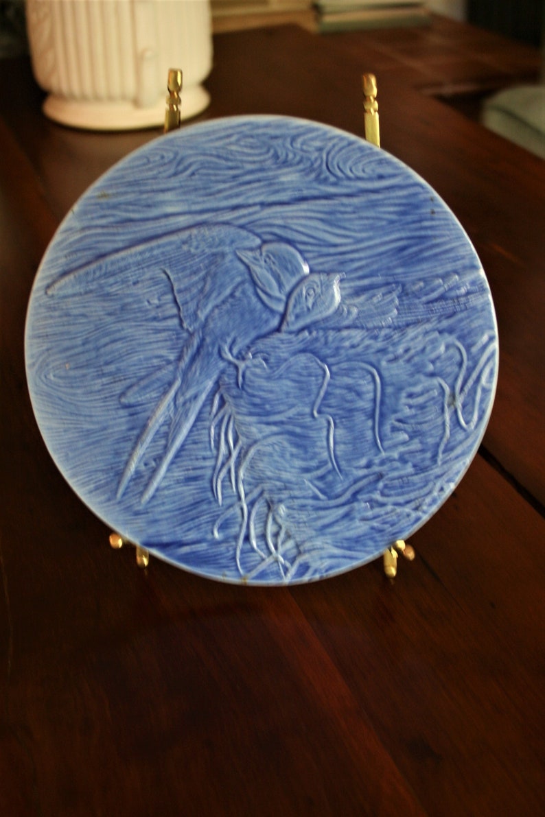 Edgecomb Potters Blue Bird Carved Porcelain Plaque Charger image 1