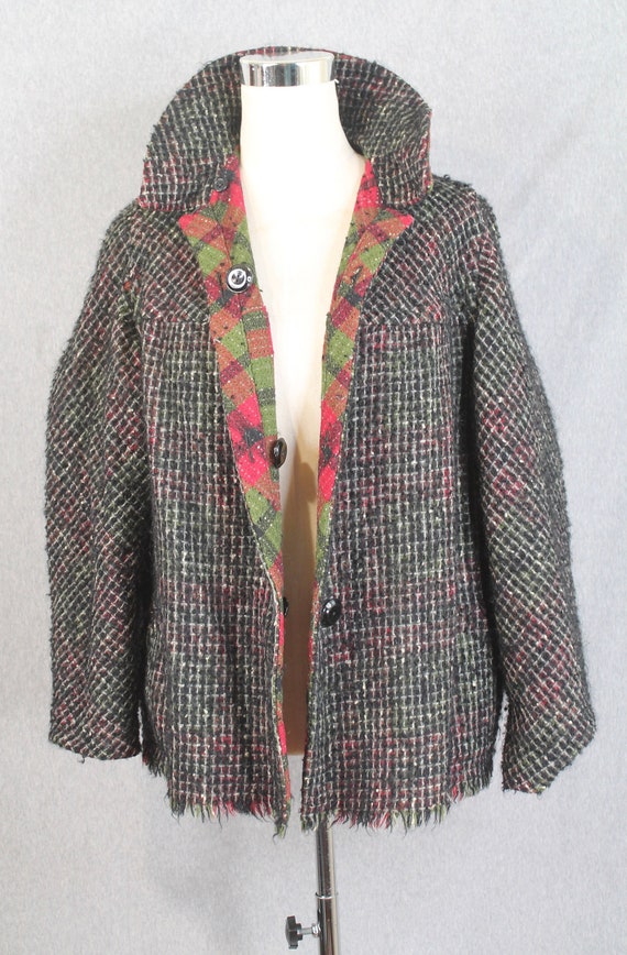 1970s Reversible Plaid Wool Jacket - Green and Red