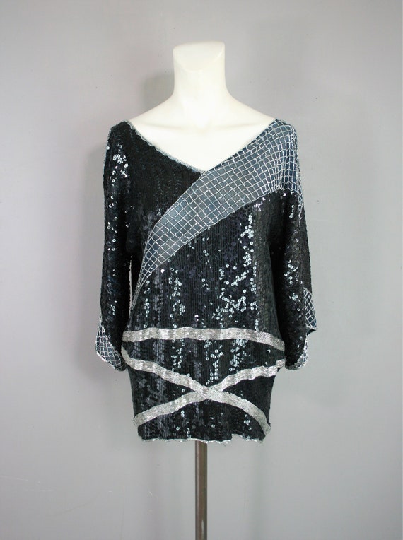 Beaded Tunic - Beaded/Sequin top  - Black sparkle… - image 1