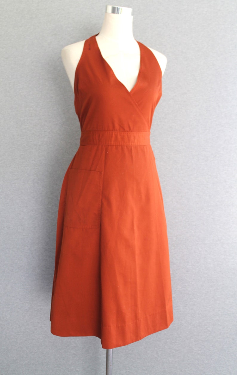 1970s Rust Wrap Dress Halter Dress by Fashion World Marked size M image 2