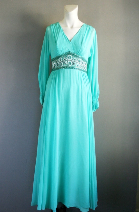aqua blue chiffon dress Size 8 Turquoise Evening Dress main image 0