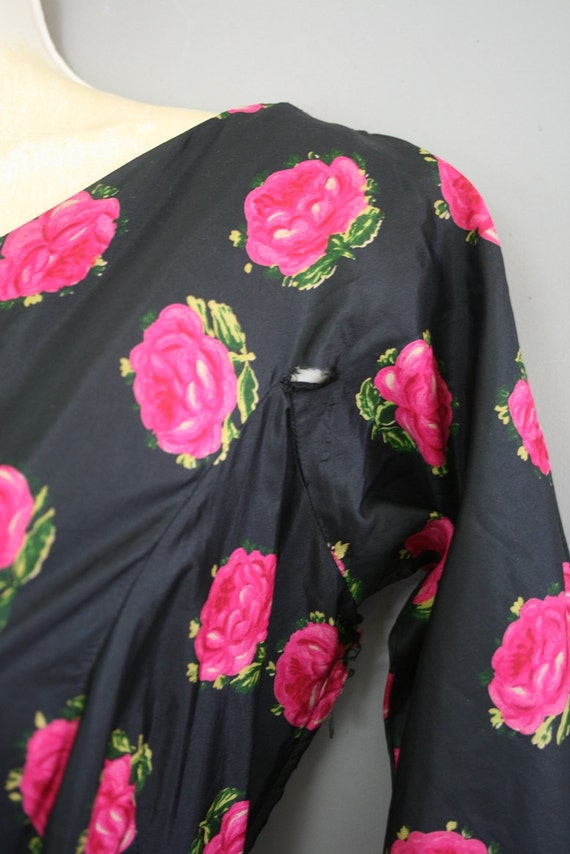 1940-50's -Silk Taffeta Rose Print Dress by Ben R… - image 3