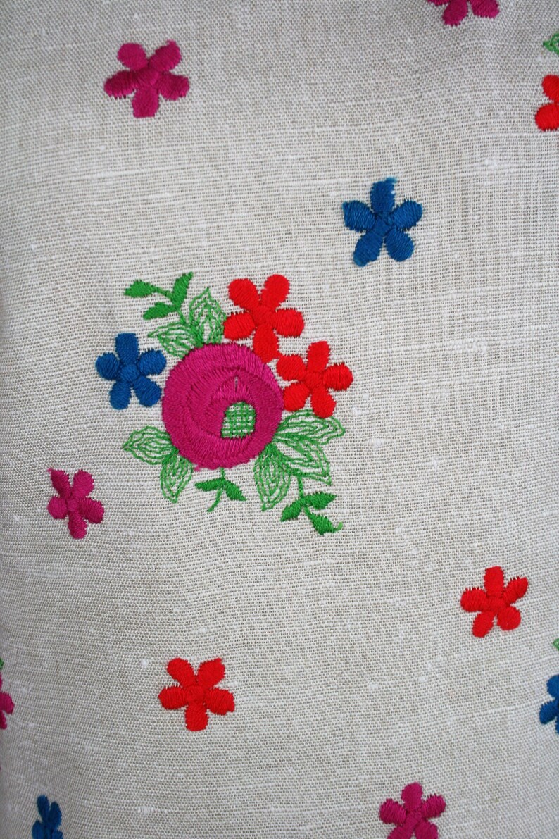 by Margaret Smith Marked size 12 Circa 1970s Embroidered Linen Sheath