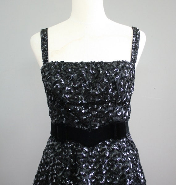 1960s-70s Black Sequin Cocktail Dress-Party Dress… - image 3