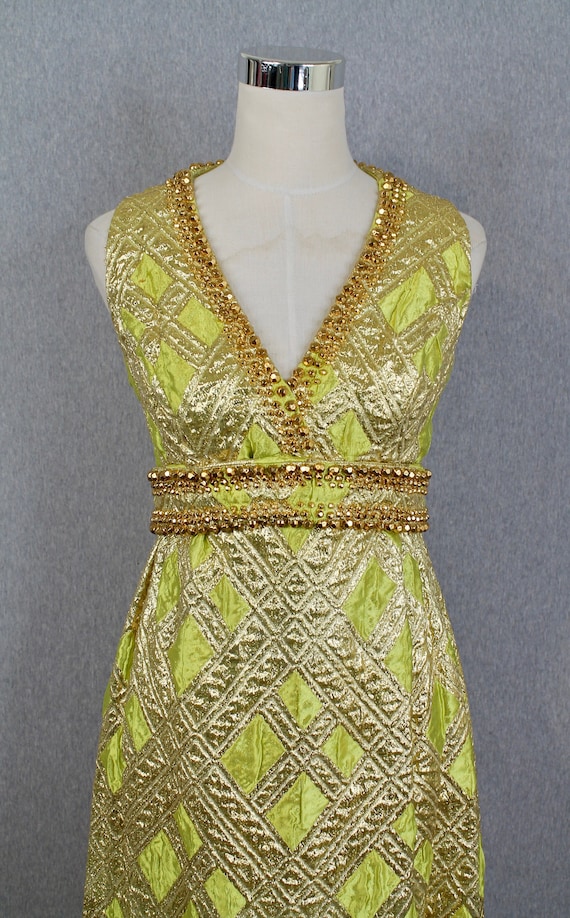 1960s DAVISON'S Evening Gown - Chartreuse and Gol… - image 2