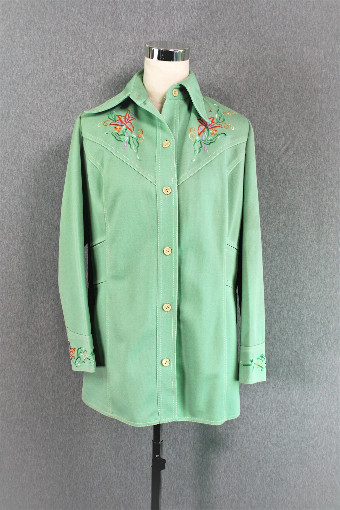 1970's Western Yoke Embroidered Spearmint Green Etsy