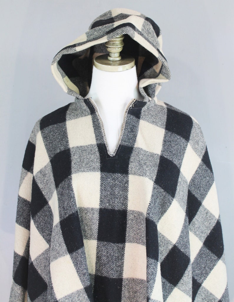 1960's Buffalo Plaid Wool Poncho-Size Small/Medium image 1