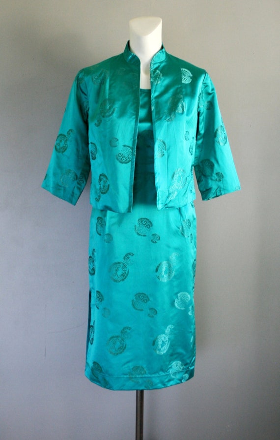 1940-50's- Satin Chinoiserie Wiggle Dress and Jack