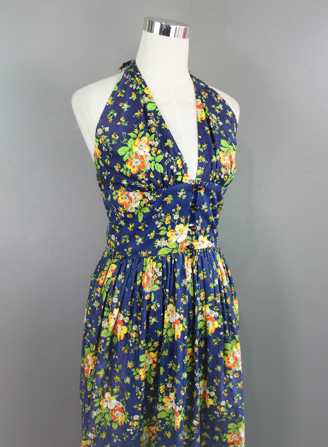 Loomtogs 1970's Floral Print Halter Maxi Estimated - Etsy