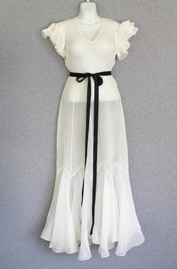 1940s - White - Sheer Organza - Wedding Dress - De