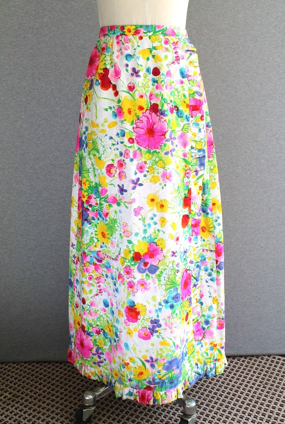1970s - Maxi - Floral Wrap Skirt - by Personal / L