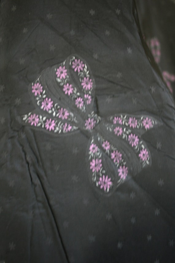 1950s Black Taffeta Skirt- Lavender Flowers with … - image 2