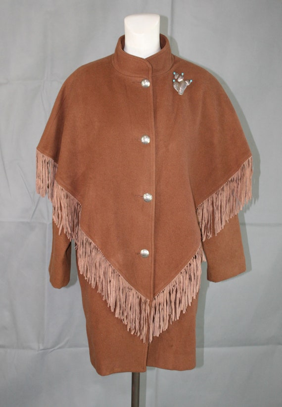 1970's - 1980's  - Brown Wool - Leather Fringe -  