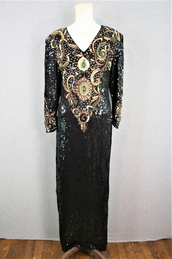 1990s - Sequin/beaded - Cocktail Gown - Sheath - by Oleg Cassini - Marked L  - Etsy