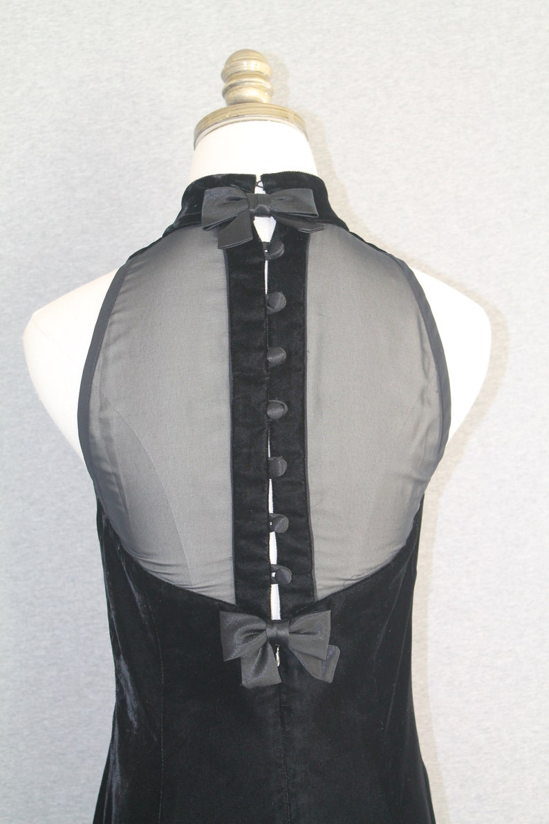 1990 Sexy Black Cocktail Dress Sheer Back Bow Marked size 8 by Donna Ricco image 4