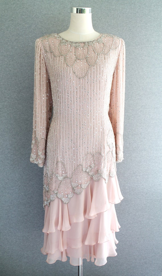 Petal Pink - Beaded - Cocktail Dress - Wedding Gue