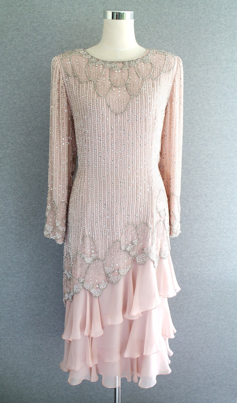 Petal Pink Beaded Cocktail Dress Wedding Guest Mother of Bride by Jack Bryan Marked size 12 image 1