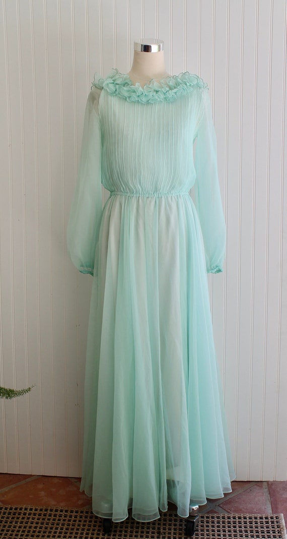 1960s - Jack Bryan Evening Gown - Mint Green - Ch… - image 1