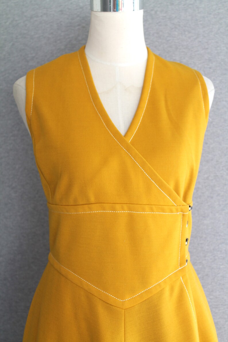 1970s Hold the Mustard Wool Knit Wrap Dress by Morton Myles Marked size 12 image 3