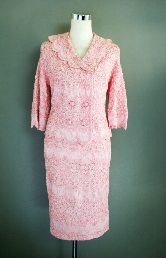 1950-60's - Pink  Soutache -  Jackie O Style - Rib