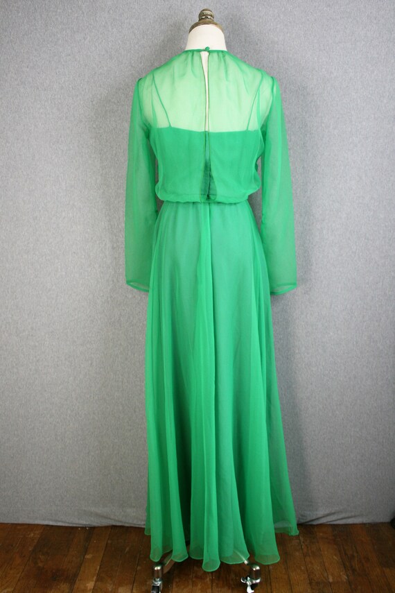 1970s - Green Chiffon - Party Gown - Cocktail Dre… - image 4