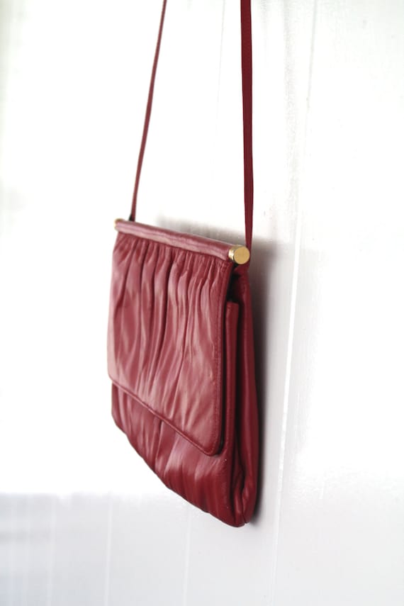 1980s Red Leather Crossbody with Gold Details- En… - image 2