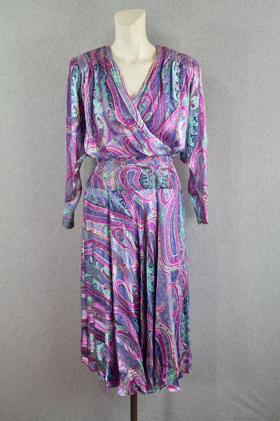 1980s Silk Paisley Dress by The Silk Farm- Pink, P