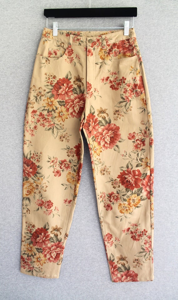 1980-90s - High Waisted - Floral Jeans - Cotton - 