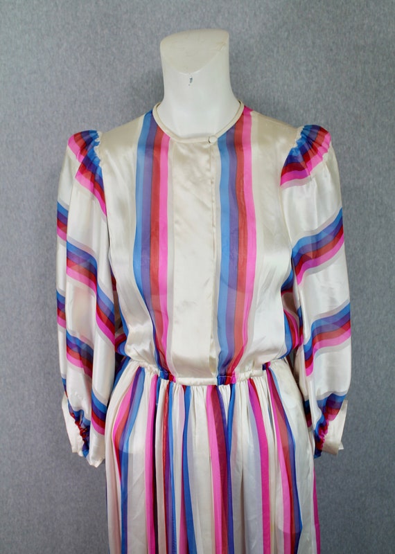 1980s Albert Nipon Silk Striped Shirtwaist Dress … - image 3