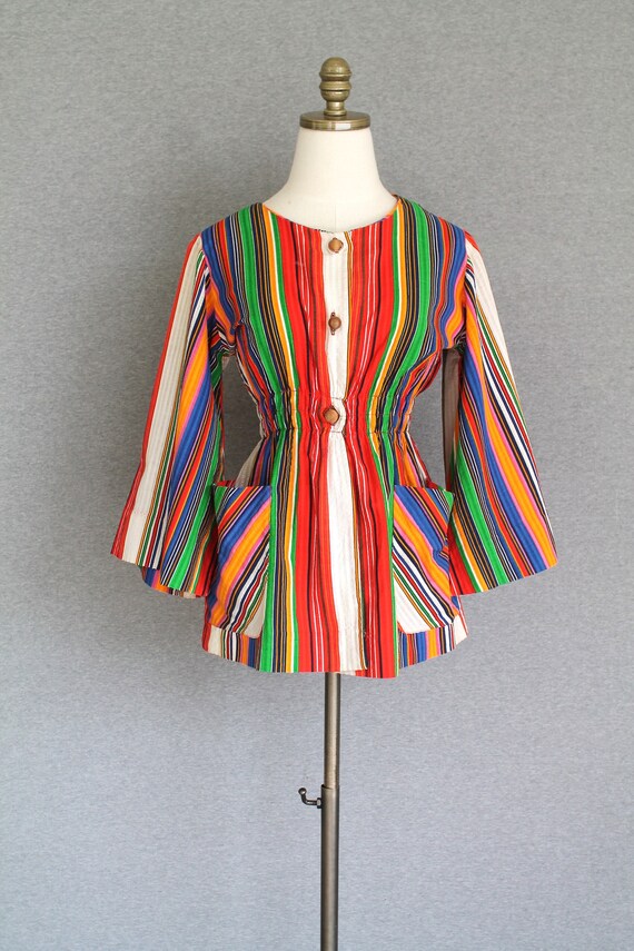 1950-60s - Striped Cover Up - Top - Elastic Waist 