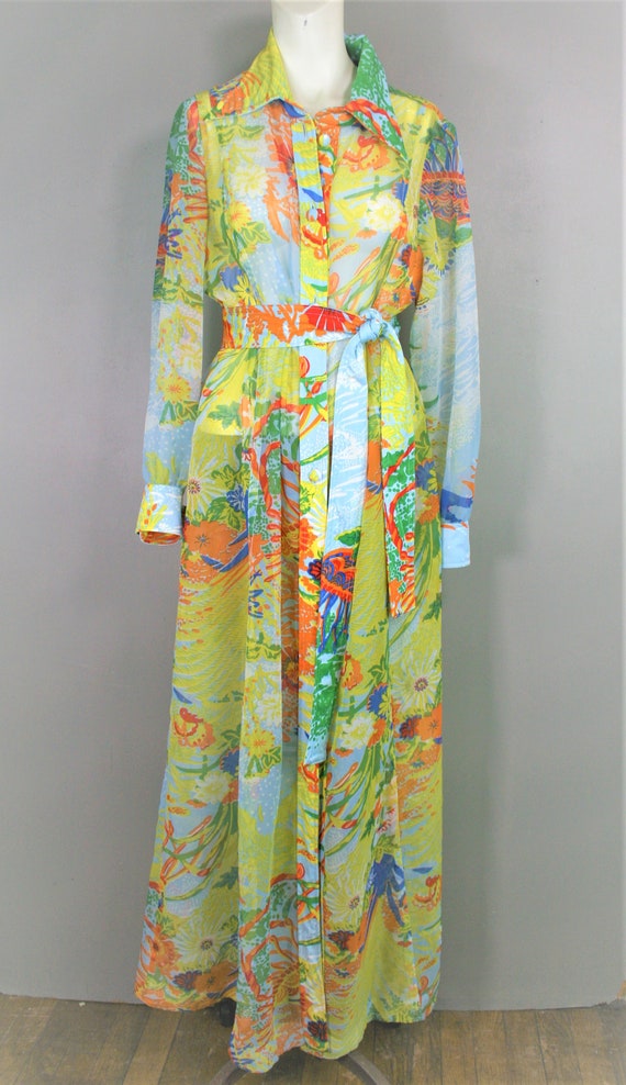 Sheer Swank - 1970s - Sheer Organza Shirtdress -